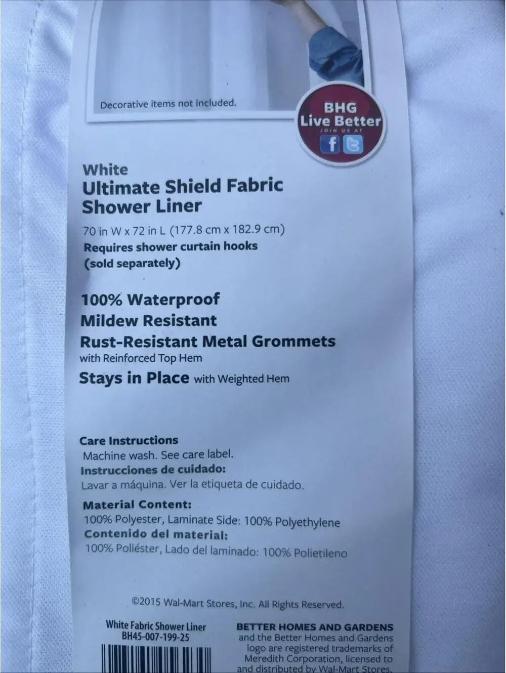 Better Homes & Gardens - Waterproof Ultimate Shield Fabric Shower Liner - White